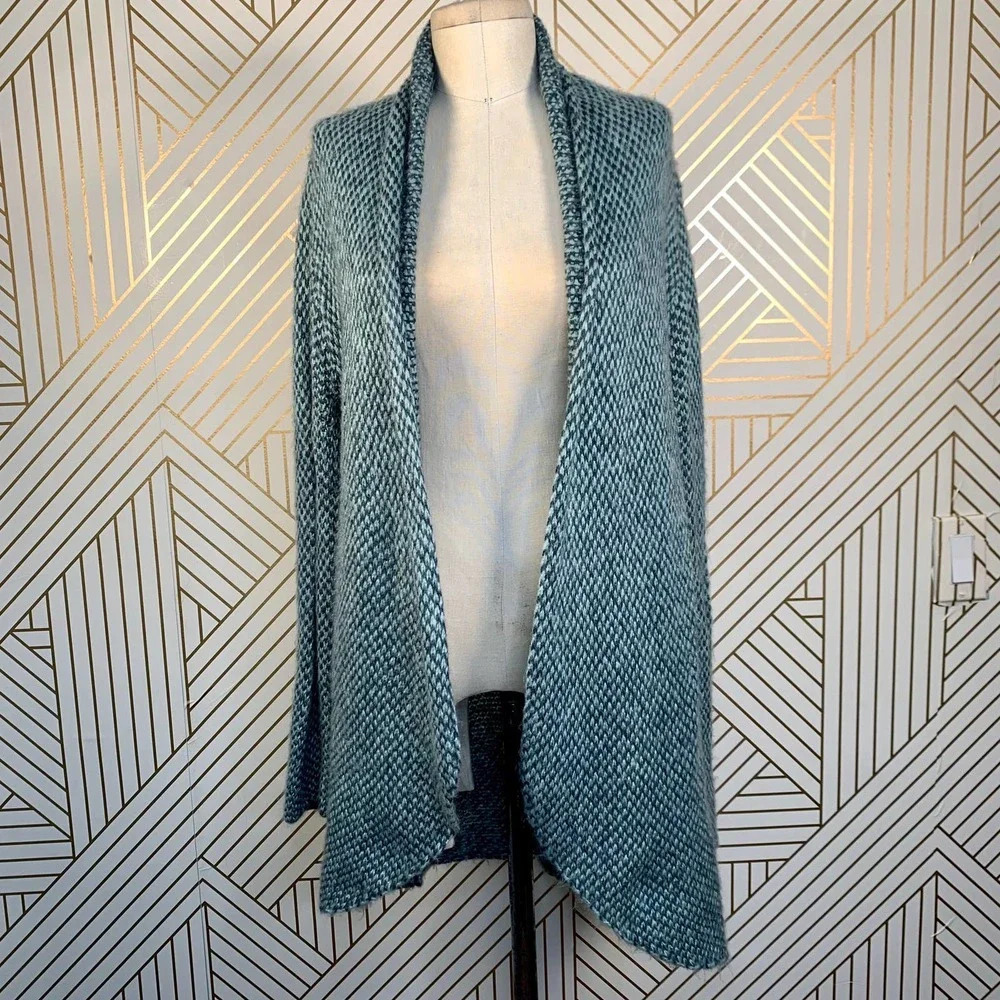 Wooden Ships Blue Green Knit Open Cardigan Sweater